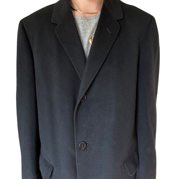Vintage Mens Black 100% Cashmere Soft Preppy Trench Coat sz 42L - Picture 11 of 12